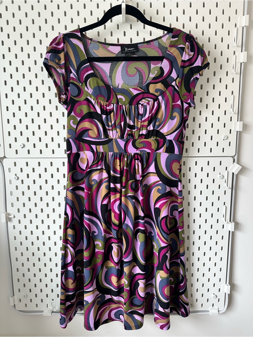 B-Wear Too! Byer California Swirl Print Stretchy Scoopneck Babydoll Dress